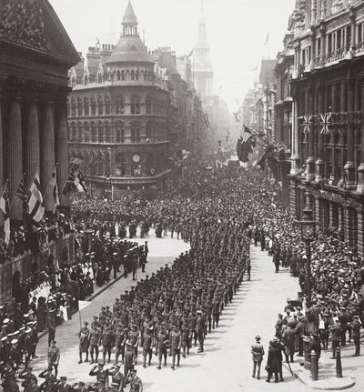 The Empire pays homage to its victorious warriors on Peace Day - the Lord Mayor taking the salute, 19th July 1919 by English Photographer